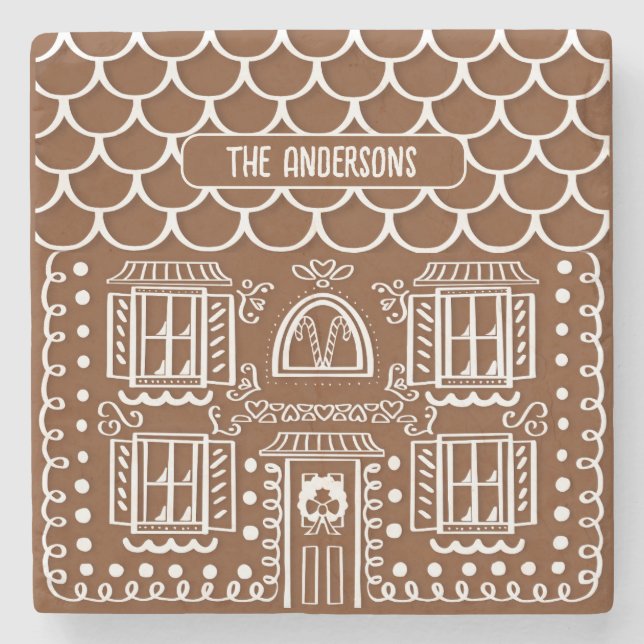 Personalised Home for Christmas Gingerbread House Stone Coaster (Front)