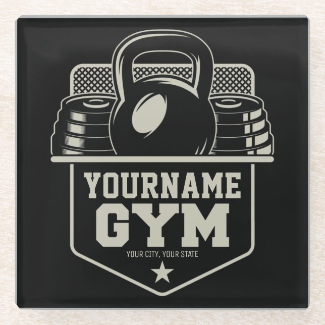 Personalised Home GYM Kettlebell Fitness Trainer  Glass Coaster (Front)
