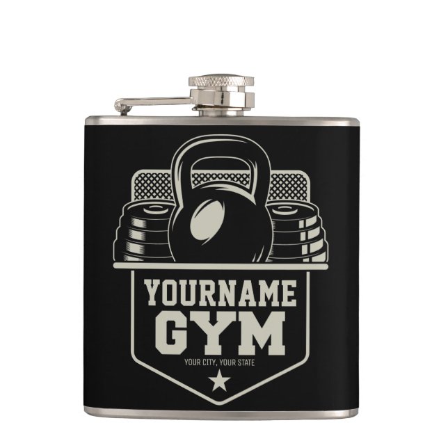 Personalised Home GYM Kettlebell Fitness Trainer   Hip Flask (Front)
