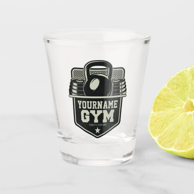 Personalised Home GYM Kettlebell Fitness Trainer  Shot Glass (Front)