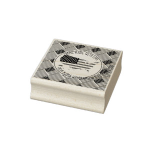 Personalised HOME MADE WITH LOVE America USA Flag Rubber Stamp