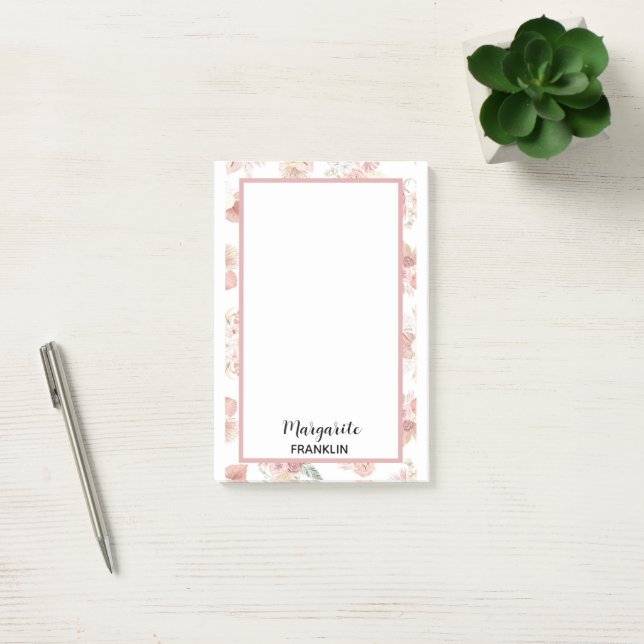 Personalised Home Office Boho Pink Florals Post-it Notes (Office)