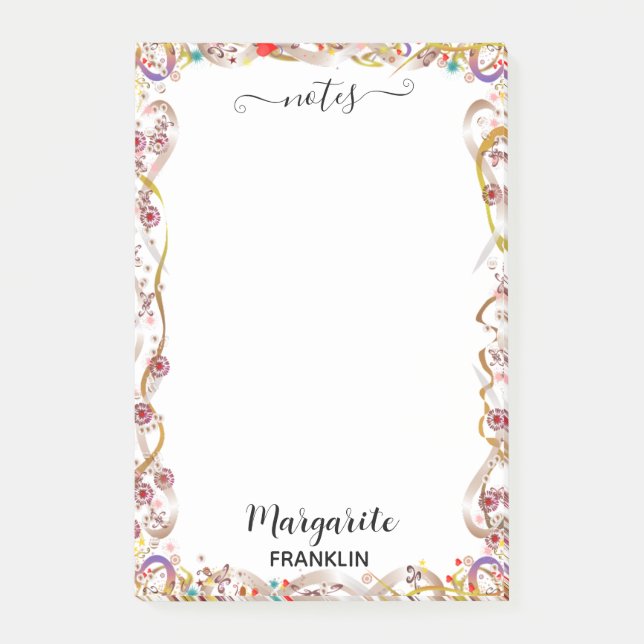 Personalised Home Office Colourful Curlies Post-it Notes (Front)