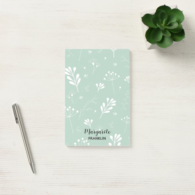 Personalised Home Office Soft Green Floral Post-it Notes (Office)