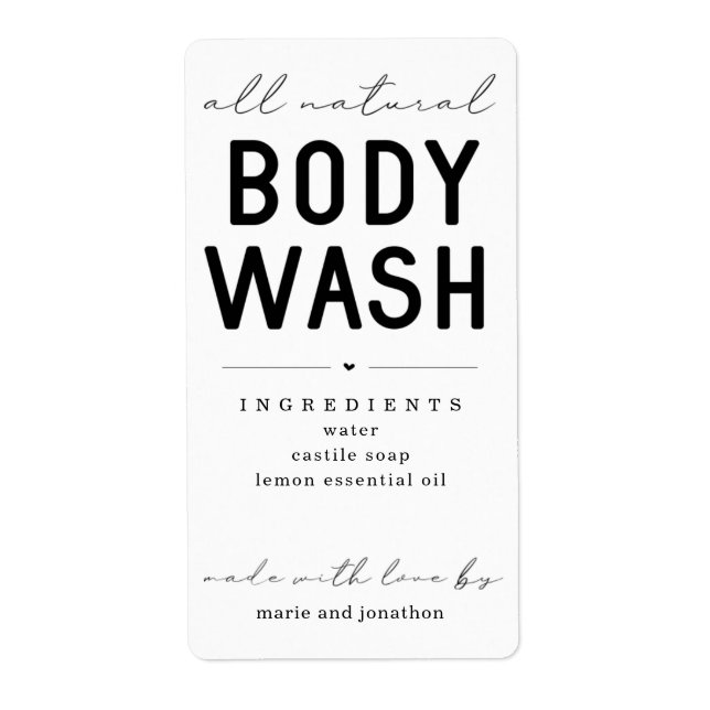 Personalised Homemade Body Wash Label (Front)