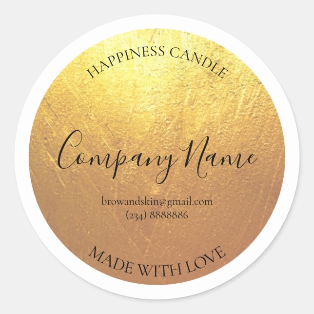 Personalised Homemade Candle GOLD Label (Front)