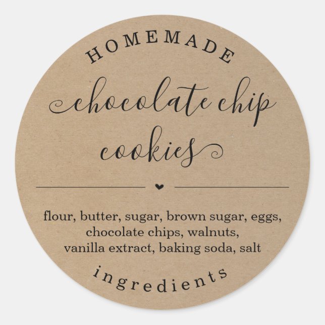 Personalised Homemade Food Kraft Background Classic Round Sticker (Front)