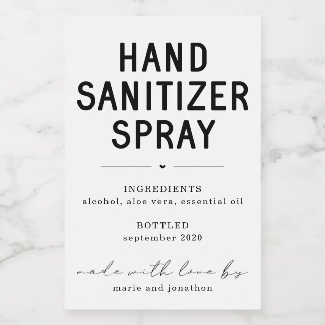 Personalised Homemade Hand Sanitizer Spray Label (Single Label)