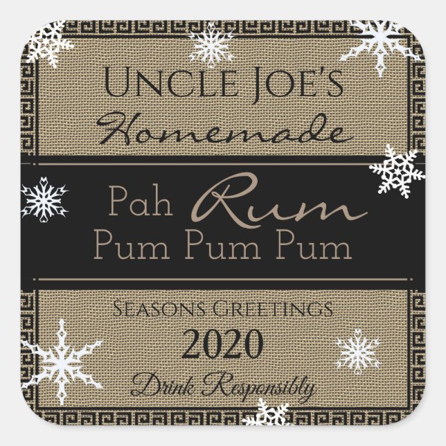 Personalised Homemade Holiday Rum Square Sticker (Front)