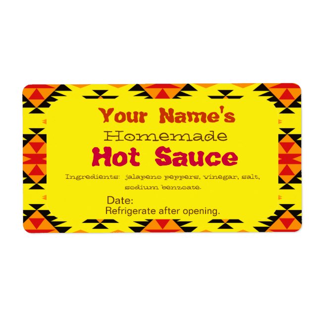 Personalised Homemade Hot Sauce Labels Indian Art (Front)