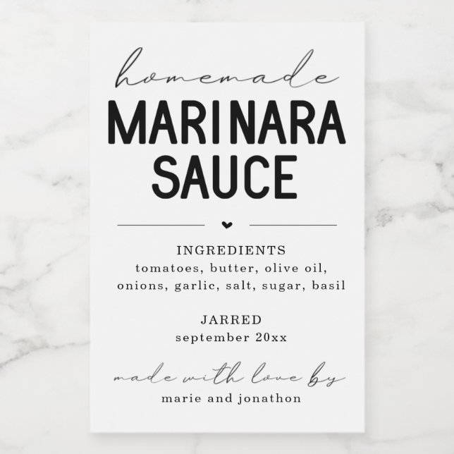 Personalised Homemade Marinara Sauce Label (Single Label)