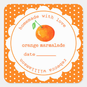 Personalised Homemade Orange Marmalade Jar Square Sticker