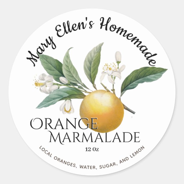 Personalised Homemade Orange Marmalade Label (Front)