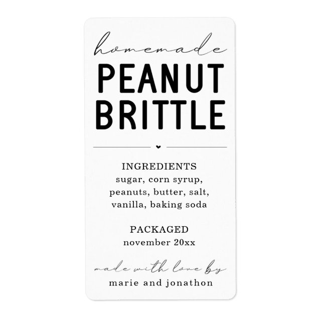 Personalised Homemade Peanut Brittle Label (Front)