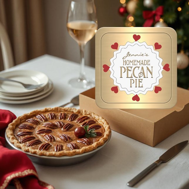 Personalised Homemade PECAN Pie Label with Hearts  (Creator Uploaded)