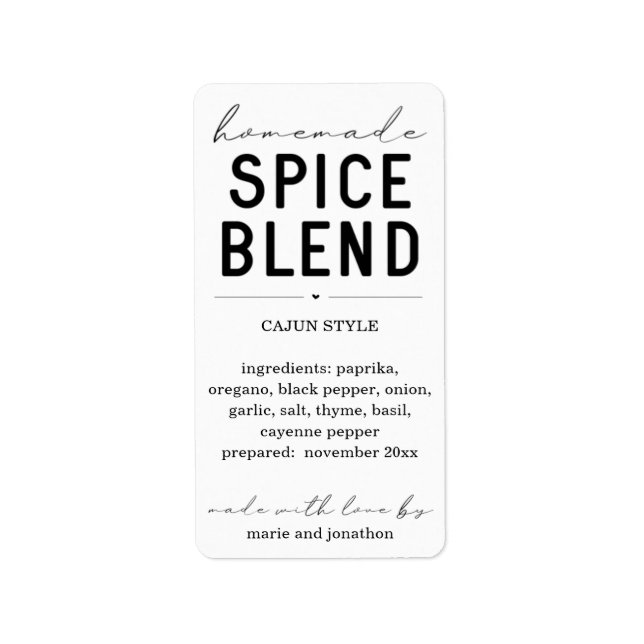 Personalised Homemade Spice Blend Jar Label (Front)