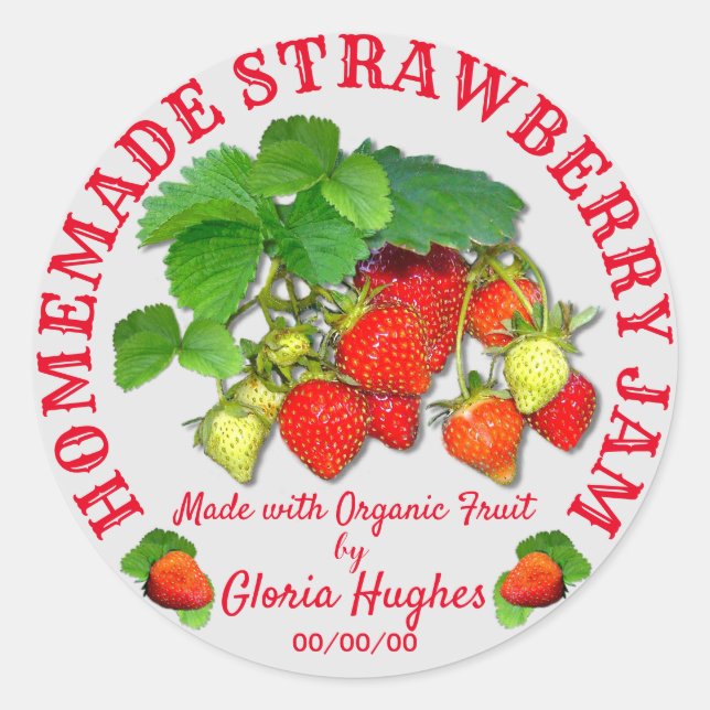 Personalised Homemade Strawberry Jam Custom Text C Classic Round Sticker (Front)