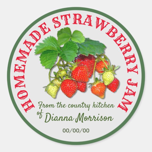 Personalised Homemade Strawberry Jam Custom Text Classic Round Sticker (Front)