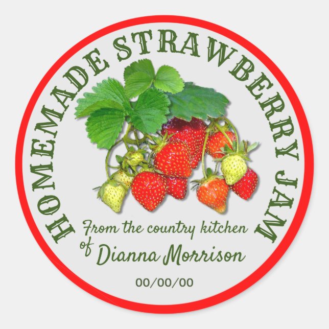 Personalised Homemade Strawberry Jam Custom Text Classic Round Sticker (Front)