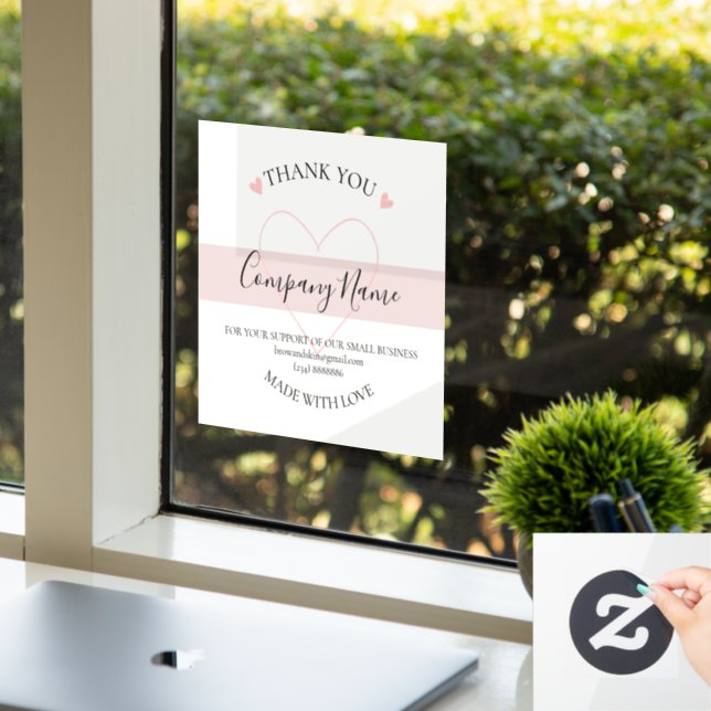 Personalised Homemade THANK YOU business branding Window Cling (Office)