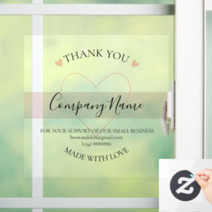 Personalised Homemade THANK YOU business branding Window Cling