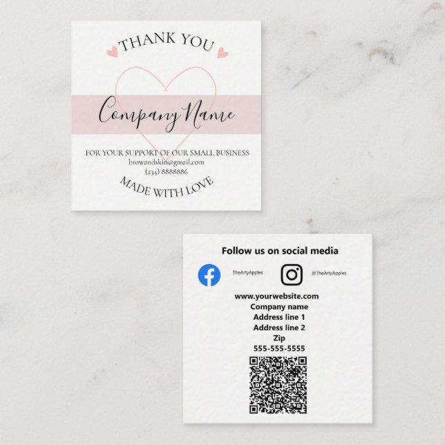 Personalised Homemade THANK YOU  Label Square Business Card (Front/Back)