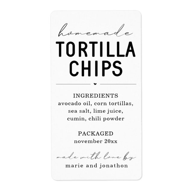 Personalised Homemade Tortilla Chips Label (Front)