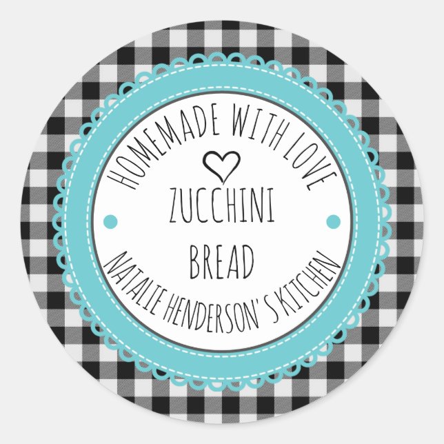 Personalised Homemade with love Buffalo Plaid Classic Round Sticker (Front)