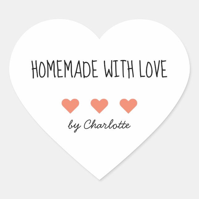 Personalised Homemade with Love cooked goods Heart Sticker (Front)