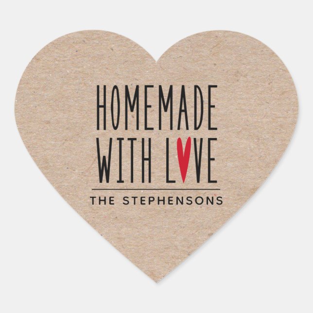 Personalised Homemade With Love Kraft Heart Sticker (Front)