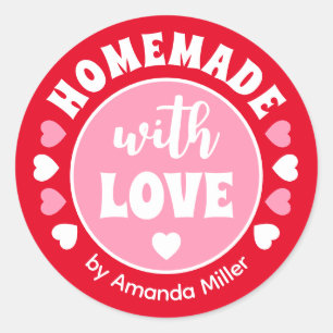 Personalised Homemade With Love Red Baking Classic Round Sticker