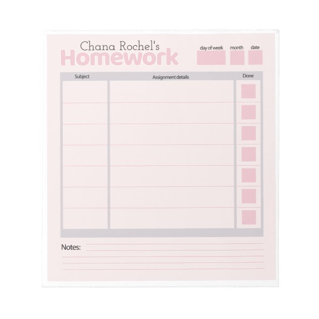 personalised homework pad (Front)