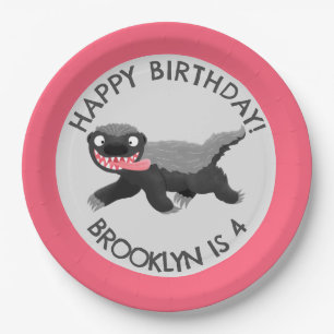 Personalised honey badger cartoon birthday paper plate