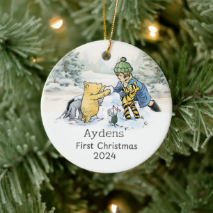Personalised Honey Bear and child first christmas Ceramic Tree Decoration