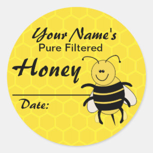 Personalised Honey Label Cartoon Bee Round Sticker