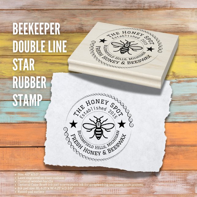 Personalised Honey Label & Packaging Stamp (The Butterfly Studio
Beekeeper Double Line Star Rubber Stamp)