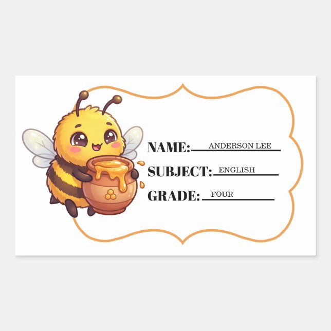 Personalised Honey Pot Bee School Name Tag Sticker (Front)