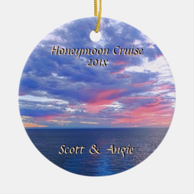 Personalised Honeymoon Cruise Newlyweds Photo Ceramic Tree Decoration (Front)