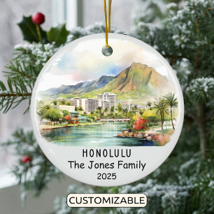 Personalised Honolulu Ornament, Hawaii Ceramic Tree Decoration