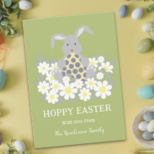 Personalised Hoppy Easter Cute Bunny Spring Floral Holiday Card