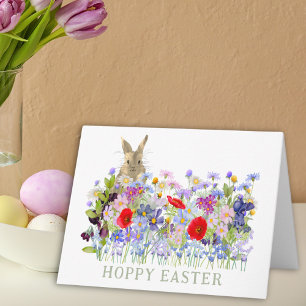 Personalised Hoppy Easter Cute Bunny Wildflower Card