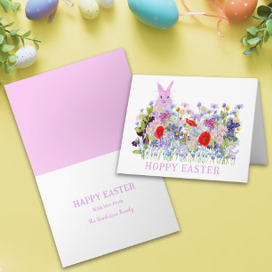 Personalised Hoppy Easter Pink Bunny Wildflower Card