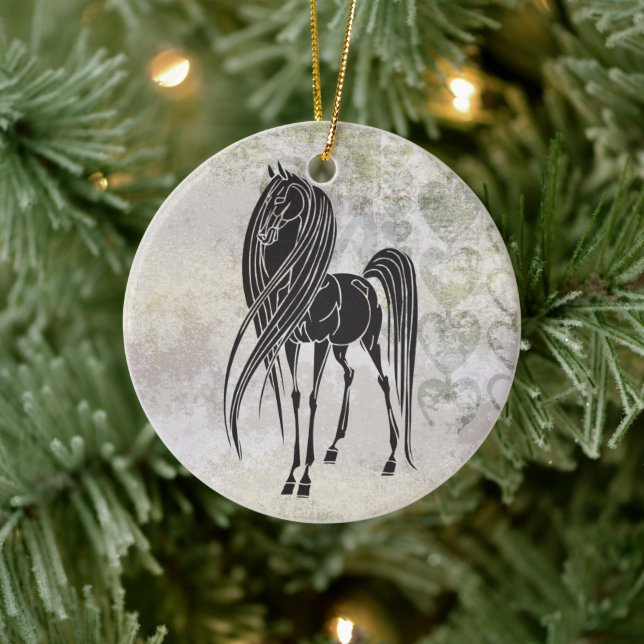 Personalised Horse and Grunge Hearts Ornament (Tree)