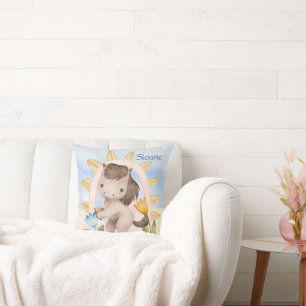 Personalised Horse, Baby Animals, Boho, Rainbow Cushion