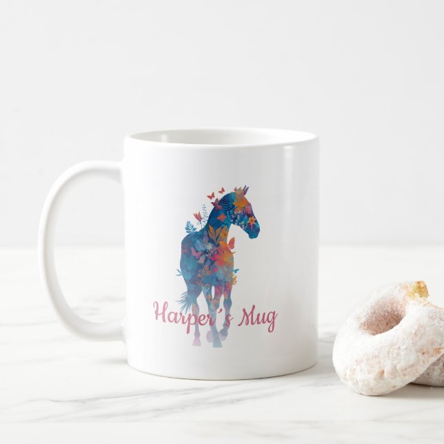 Personalised Horse Floral Butterfly Mug (With Donut)