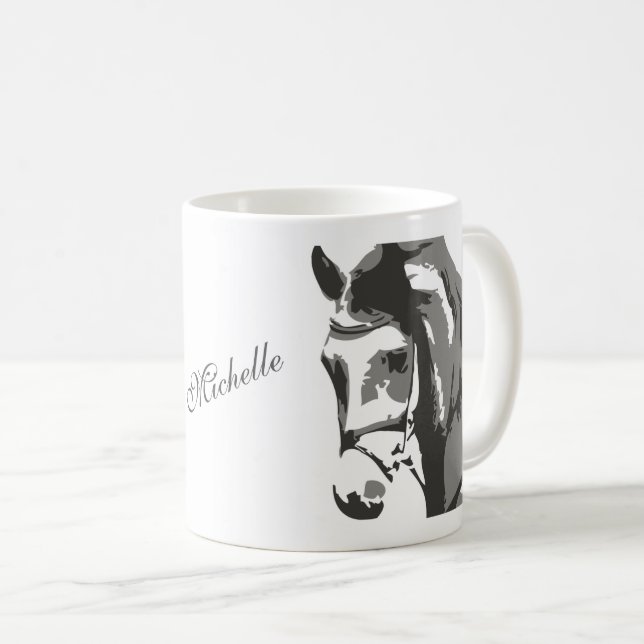 Personalised Horse Head Sketch in Grey Coffee Mug (Front Right)