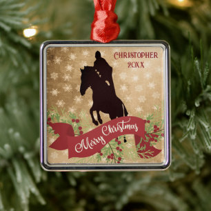 Personalised Horse Jumping Merry Christmas Metal Tree Decoration