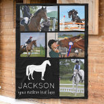 Personalised Horse Photo Collage Equestrian Riding Fleece Blanket<br><div class="desc">This personalised custom Equestrian fleece blanket features your 5 photos, rider's name and/or custom text. Easily change the background colour - just click customise and then the small eye dropper. Cosy and soft, this fleece blanket makes a perfect gift for a riding instructor or horse lover! Check out our other...</div>
