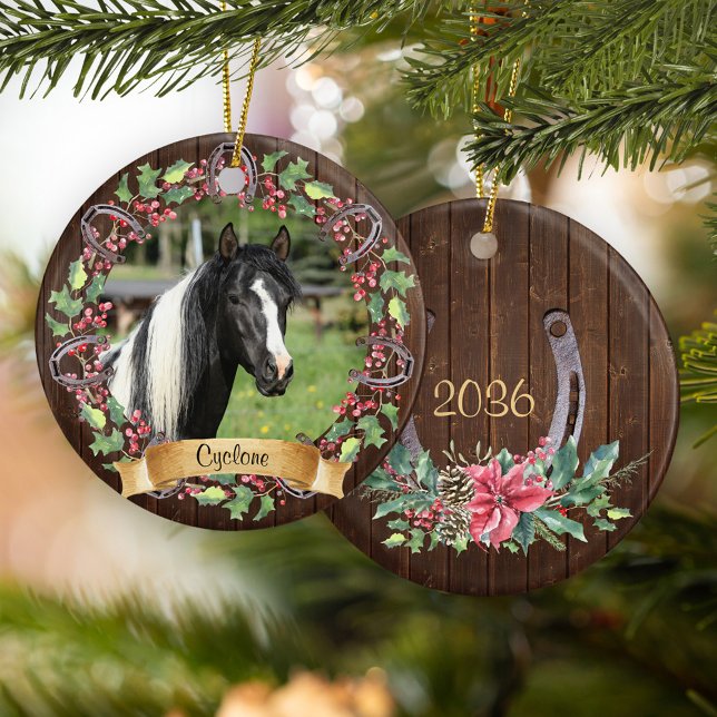 Personalised Horse Photo Rustic Christmas Ceramic Tree Decoration (Creator Uploaded)