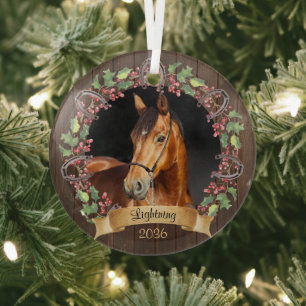 Personalised Horse Photo Rustic Christmas Glass Tree Decoration